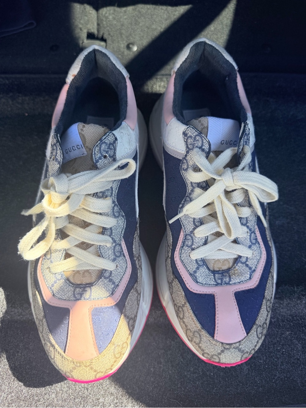 Gucci Pink, Navy & Beige GG Canvas Women’s Sneakers